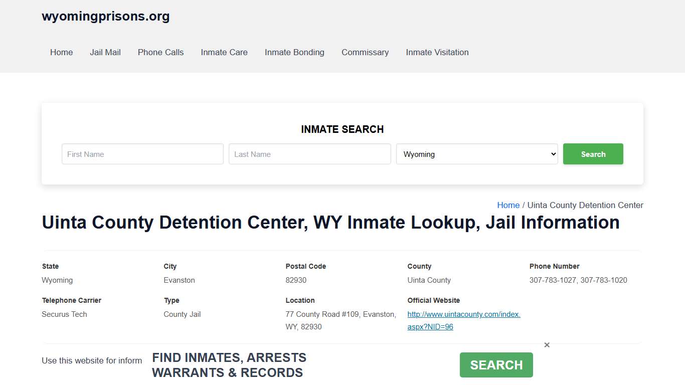 Uinta County Detention Center, WY - Offender Locator, Contacts, Inmate Info